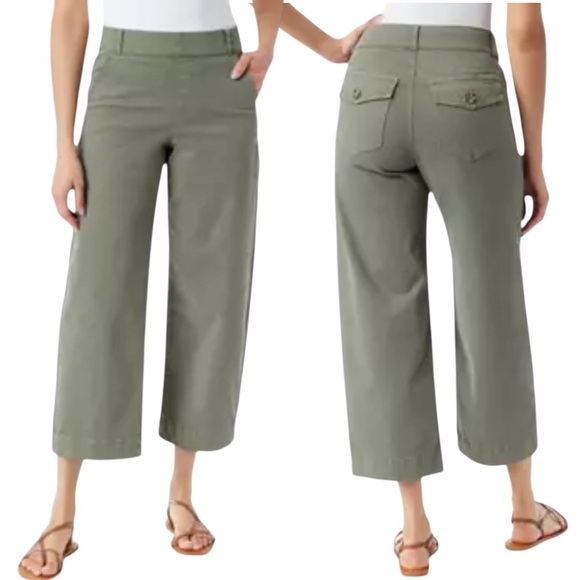 NWT Wide-Leg Crop Pants Pull-On, Gloria Vanderbilt, Olive Green, Women's Size 10 - Picture 1 of 15